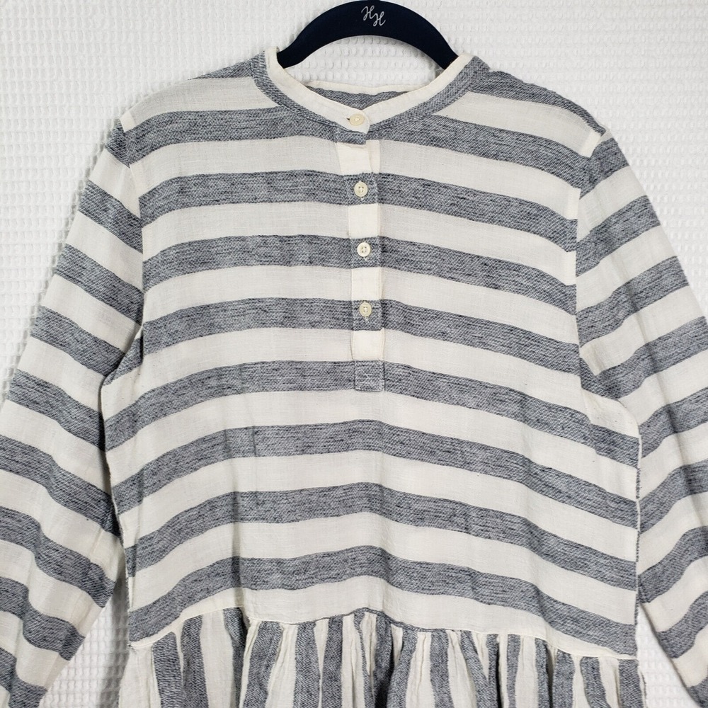 Lucky Brand Peplum Top Womens Medium White Striped Henley Boho Ruffle Western - Picture 14 of 16